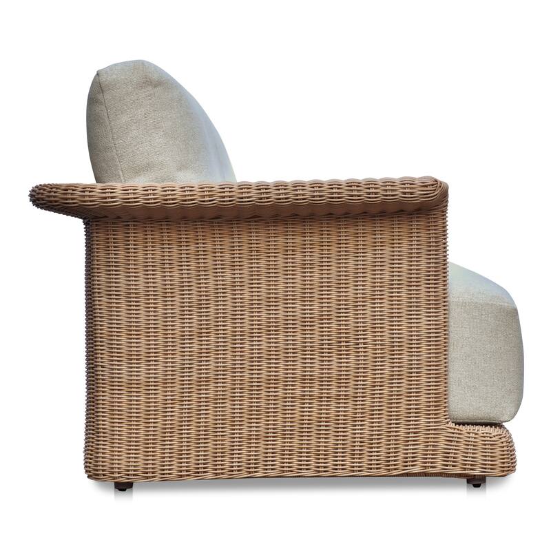 NADAAL STUDIOS Mareth Sofa, Tulip-Shaped Wicker Seat with Cushioned Upholstery, Aluminum Frame, Brown - Seats 3