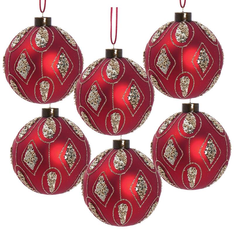 D3.9" Christmas Ball Ornaments, Glass Decorative Hanging Ball Christmas Tree Ornaments for Holiday Decorations, Set of 6