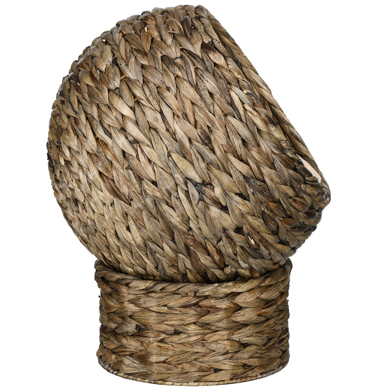 PawHut 20" Natural Braided Banana Leaf Elevated Cat Bed Basket with Cushion, Grey