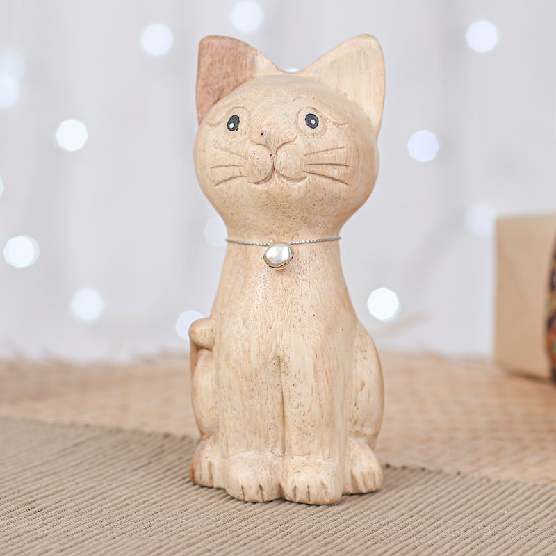 Novica Handmade Feline Melody Wood Figurine