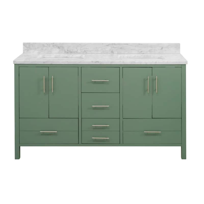 KitchenBathCollection California 60" Double Bathroom Vanity with Carrara Marble Top