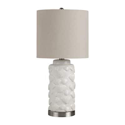 White Ceramic Coastal Table Lamp with Shade - 11" x 11" x 23"