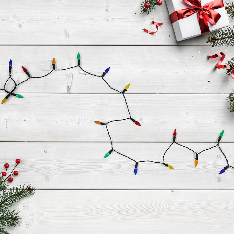 Battery Operated LED C6 Faceted Christmas Lights - Multicolor - 15.75’ Green Wire - 50ct