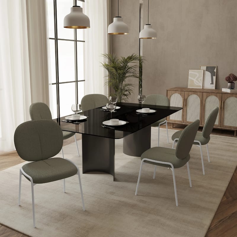 Celestial Modern Boucle Dining Chairs - Upholstered Accent Side Chairs with White Powder-Coated Iron Frame Set of 2