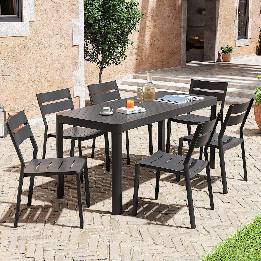 Pellebant 5/7-piece Black Aluminum Patio Dining Set with Stackable Chairs