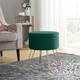 Round Velvet Storage Ottoman with Tray Top Table - Emerald Green