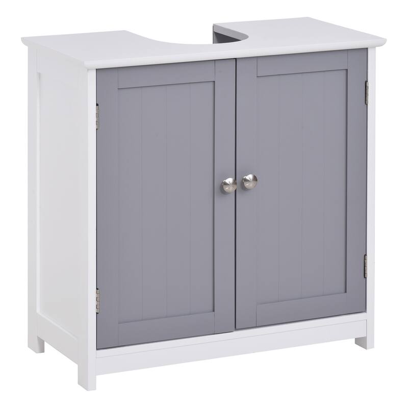 kleankin Vanity Base Cabinet, Under-Sink Bathroom Cabinet Storage with U-Shape Cut-Out, White and Grey
