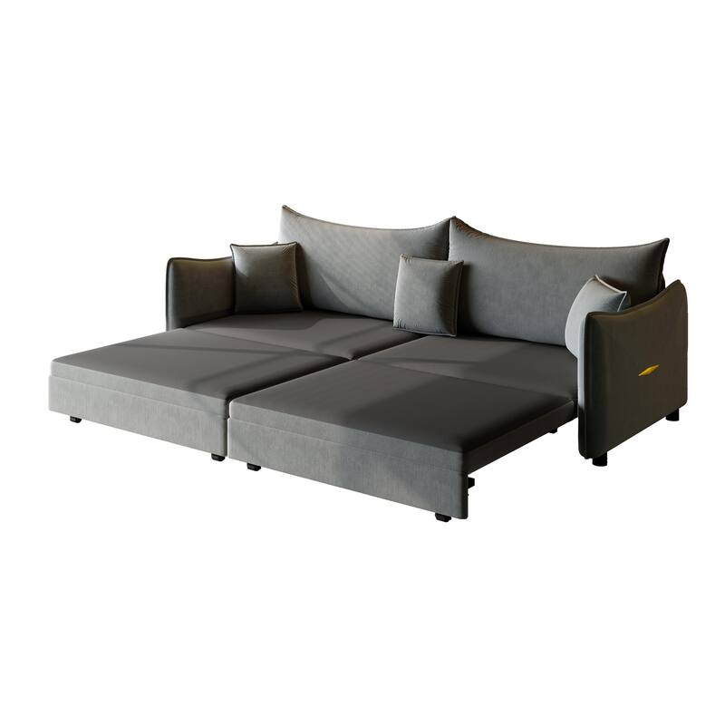 Convertible Sleeper Sofa Bed, Modern Velvet Loveseat Pull-Out Couch Bed, Oversized Love Seat Lounge Sofa with 3 Pillows