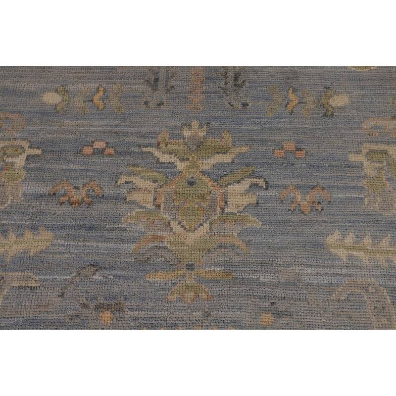 Light Blue Oushak Vegetable Dye Turkish Area Rug Handmade Wool Carpet - 8'5"x 9'11"