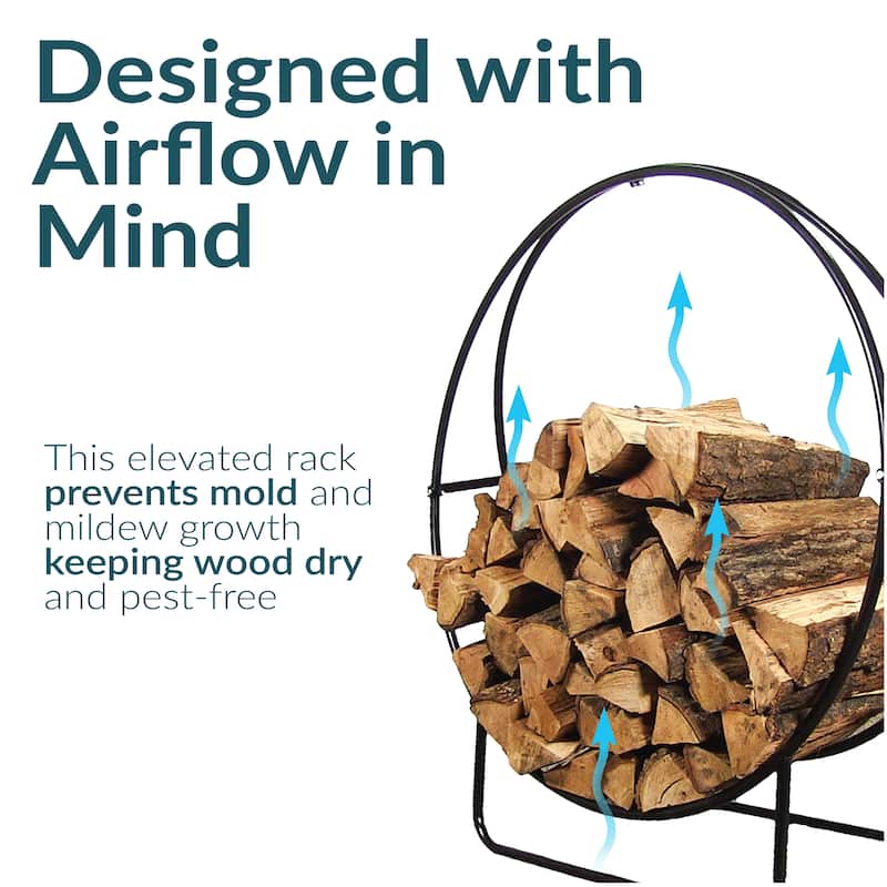 Sunnydaze Firewood Log Hoop Black Steel Easy Access Storage - Multiple Sizes