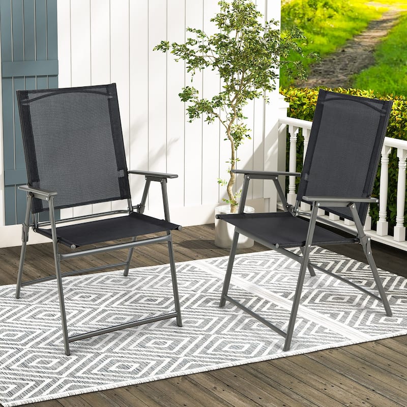 Costway 4pcs Patio Folding Portable Dining Chairs Metal Frame Armrests - See Details
