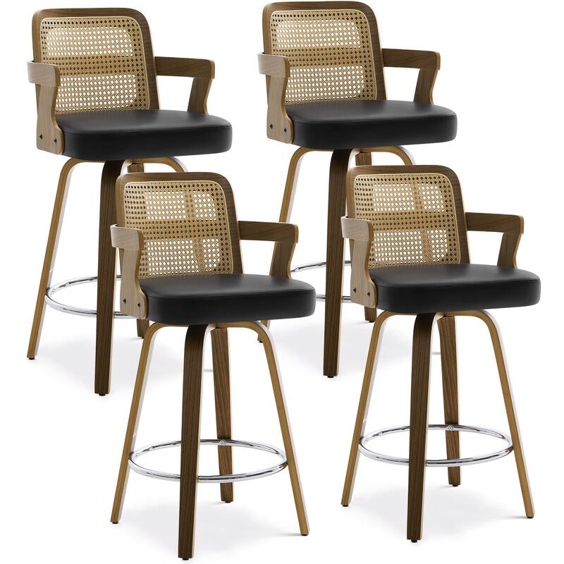 Upholstered Wood Swivel Counter Height Barstool with Arms - 37.8"H x 18.7"W x 19.29"D