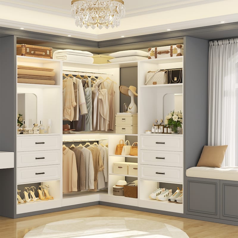 Cimly 25'' Freestanding Closet System with Drawers and Mirror, Display Shelves Organizer with Shelving