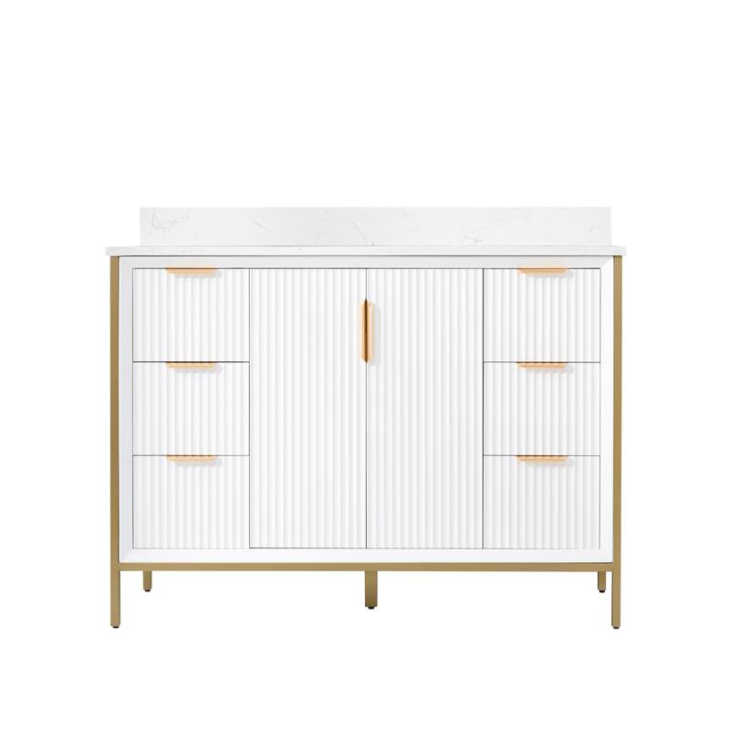 35''H Solid Wood Bathroom Vanity With Carrera White Quartz Top and Sink,White