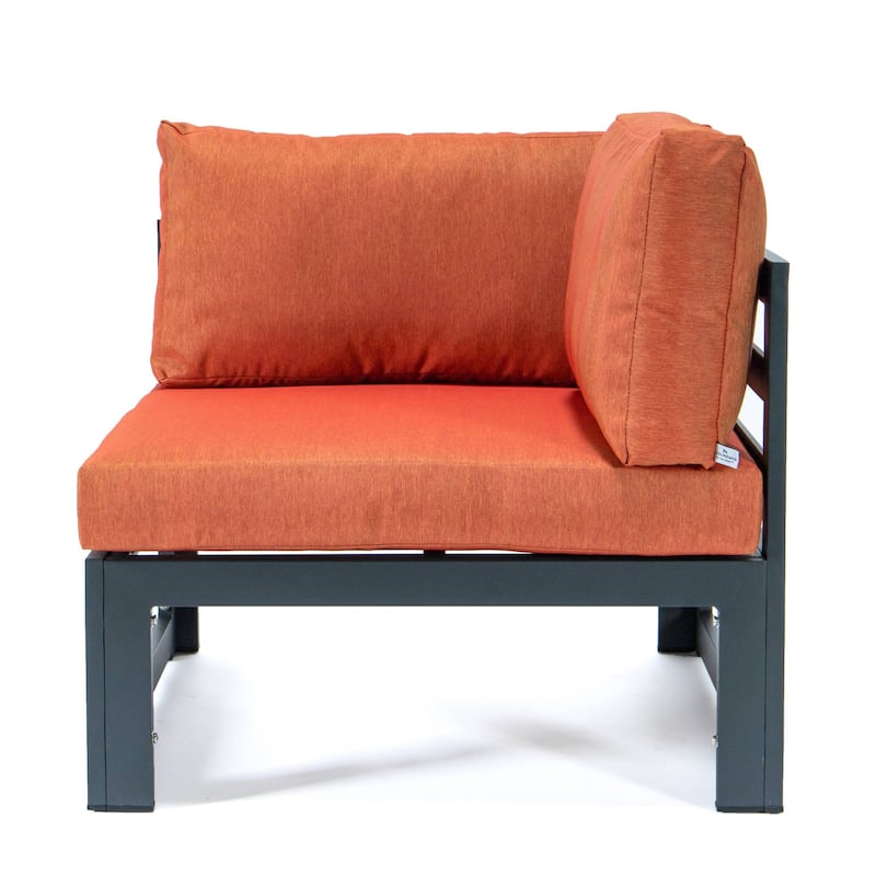 LeisureMod Chelsea 4-Piece Outdoor Patio Sectional Loveseat Set Black Aluminum with Cushions