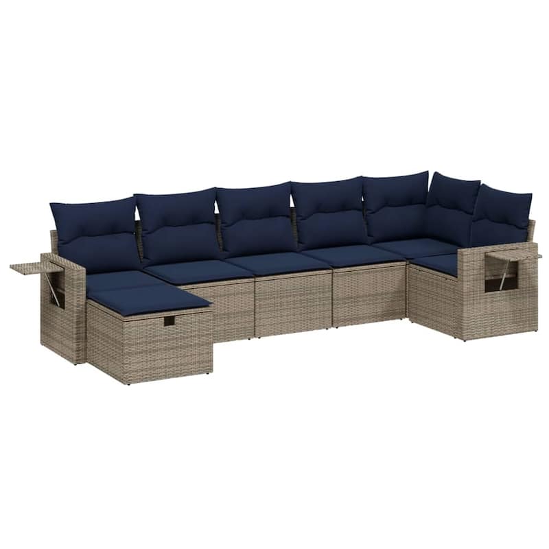 vidaXL Patio Sofa Set with Cushions Outdoor Conversation Furniture Poly Rattan - 24.4" x 24.4" x 27.2"