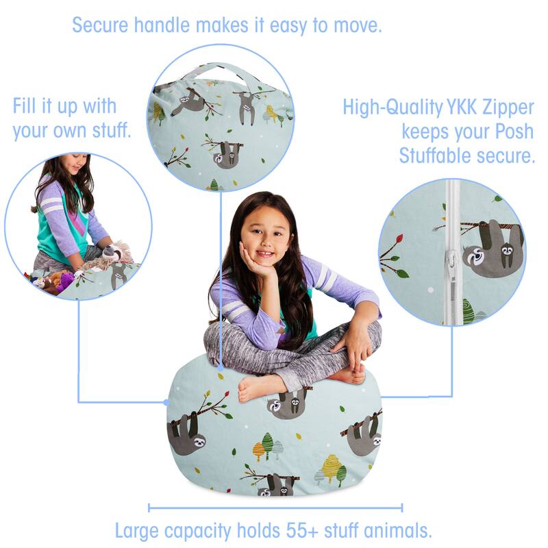 Kids Bean Bag Chair Cover Stuffed Animal Storage or Toy Organizer