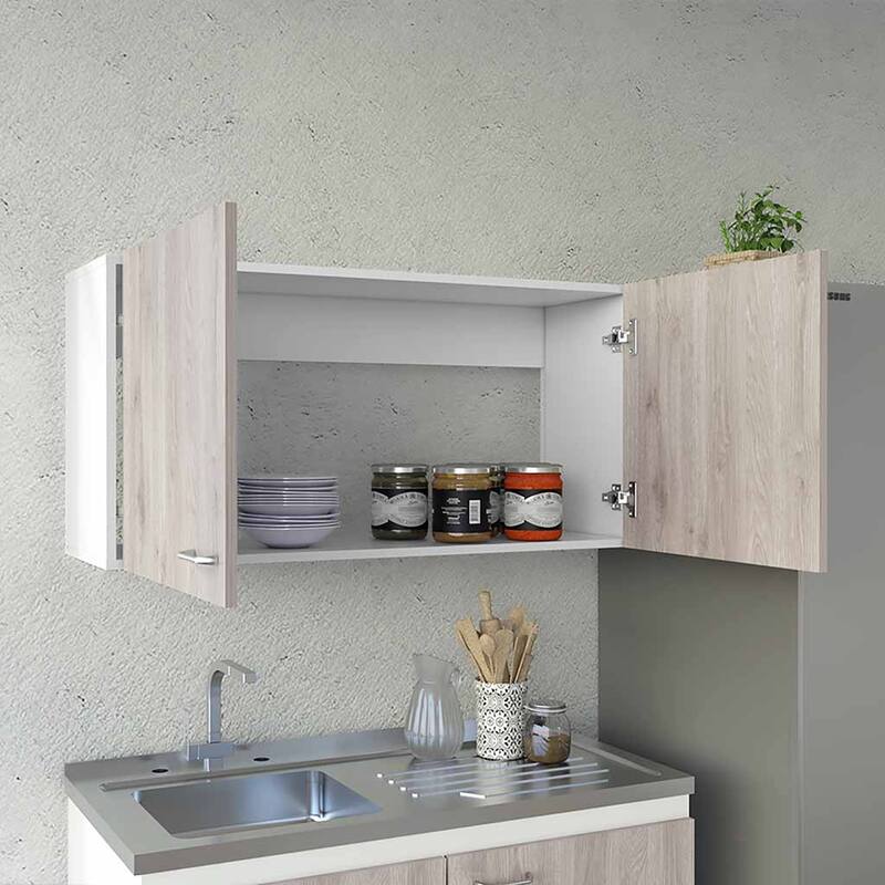 Wall Cabinet Toran, Two Shelves, Double Door, White / Light Gray Finish,High quality and durable - White