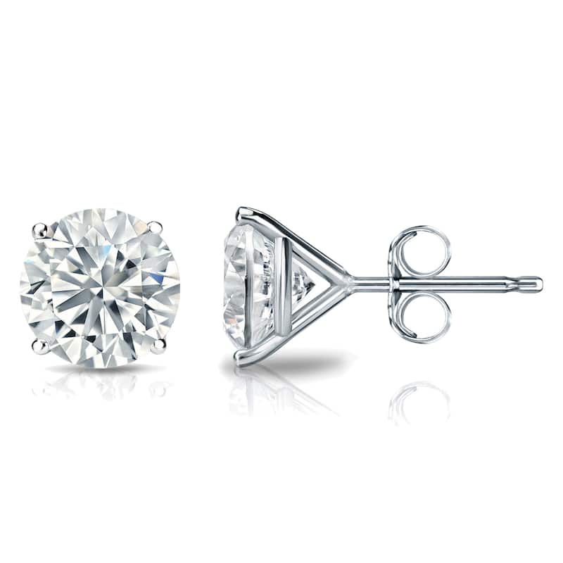 Auriya 14k Gold Lab Grown Round Diamond Stud Earrings 0.50 to 5.00 ct. tw. 4-Prong Martini Push-Back (F-G VS) - White - 5.00 ct. tw.