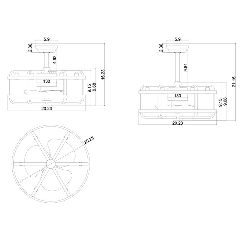 3-blade Ceiling Fan with Caged Metal and Wood Frame with Remote