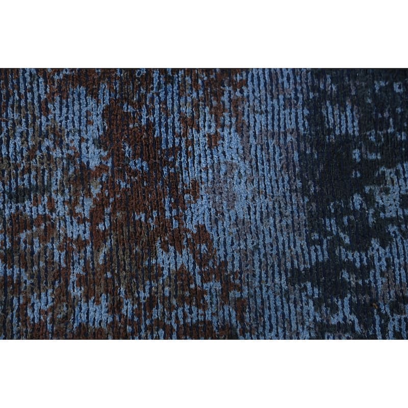 All-Over Blue Abstract Indian Area Rug Handmade Wool Carpet - 9'11"x 13'2"