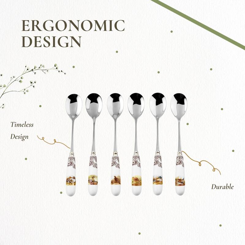 Spode Woodland Set of 6 Teaspoons Assorted Motifs - 6"