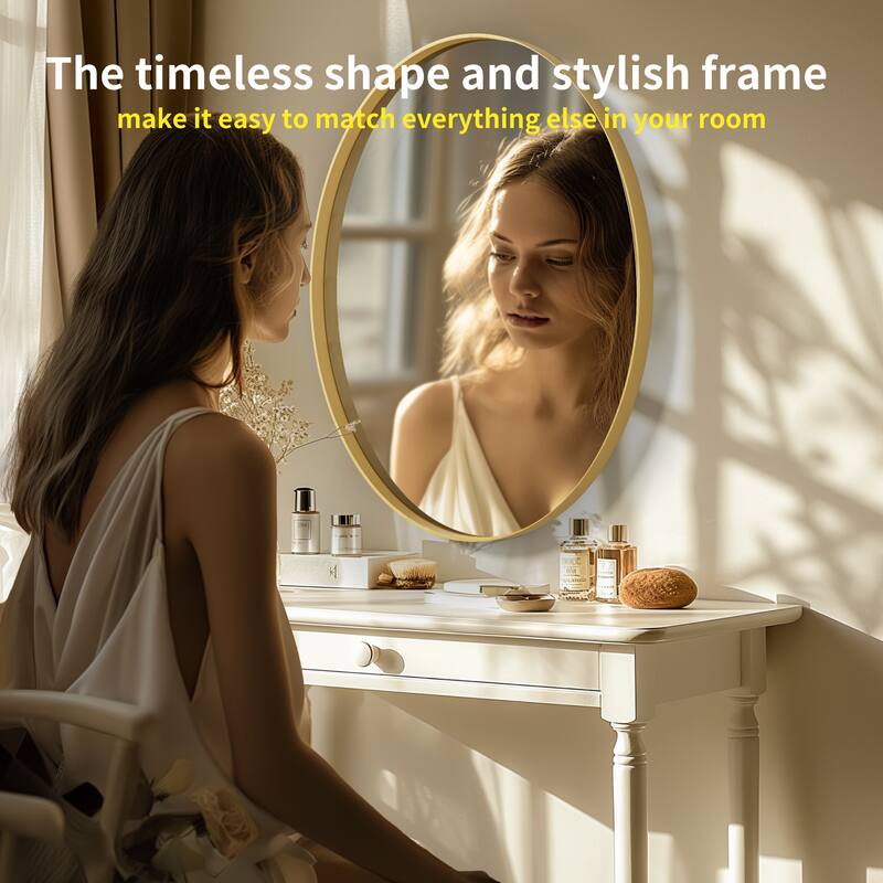 Oval Accent Wall Mount Mirror with Metal Frame