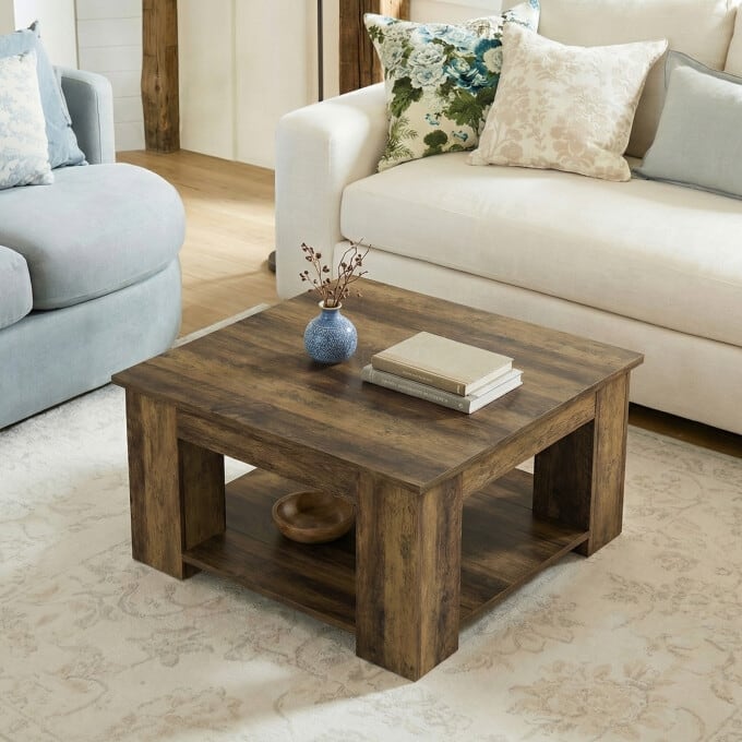 31.49" Square Coffee Table, Wooden Center Table with Storage