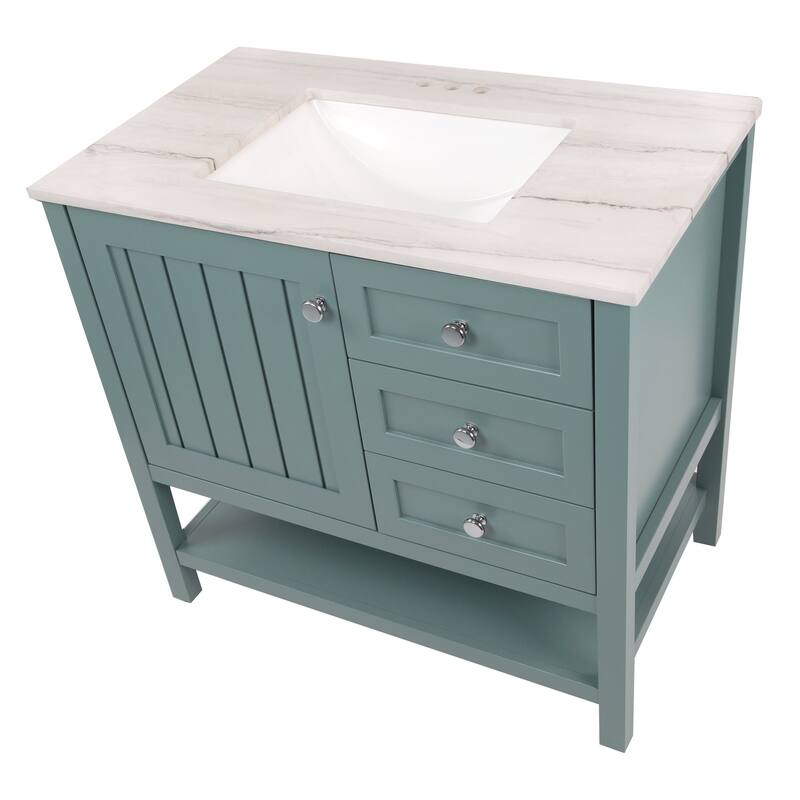 Spring Mill Cabinets Elvet 37" Bathroom Vanity With Cabinet, 2 Drawers, Open Shelf, and Sink Top