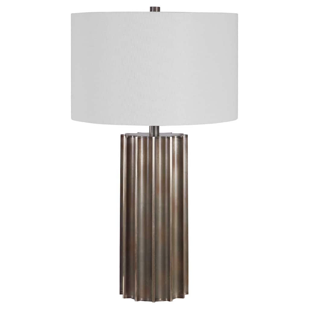 Table Lamp with Steel Base - 28" - Brass Tone and White