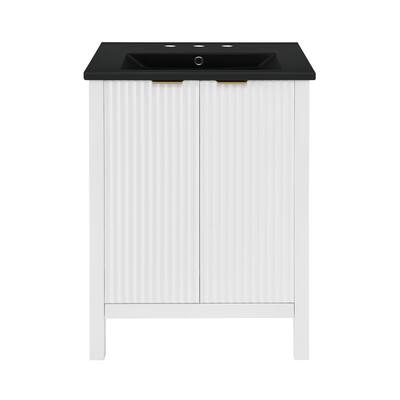 Bastille 24 In. White Bathroom Vanity With Black, 3-Hole Ceramic Sink Top