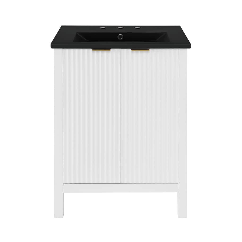 Bastille 24 In. White Bathroom Vanity With Black, 3-Hole Ceramic Sink Top