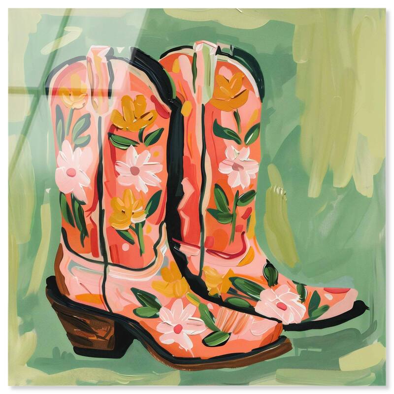 Wildflower Cowboy Boots Acrylic by Art Remedy, Ready to Hang - 24" x 24"