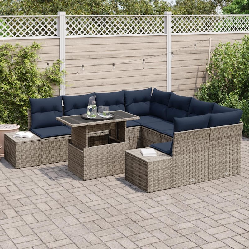 vidaXL 9 Piece Garden Sofa Set with Cushions - 103.9×92.1×27.2