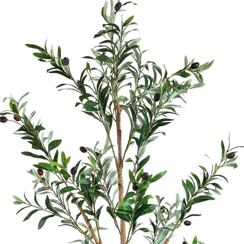 HomeRoots Set of Two 72" Green Artificial Olive Trees in a Black Pots - 25.00 in. x 72.00 in. x 25.00 in.