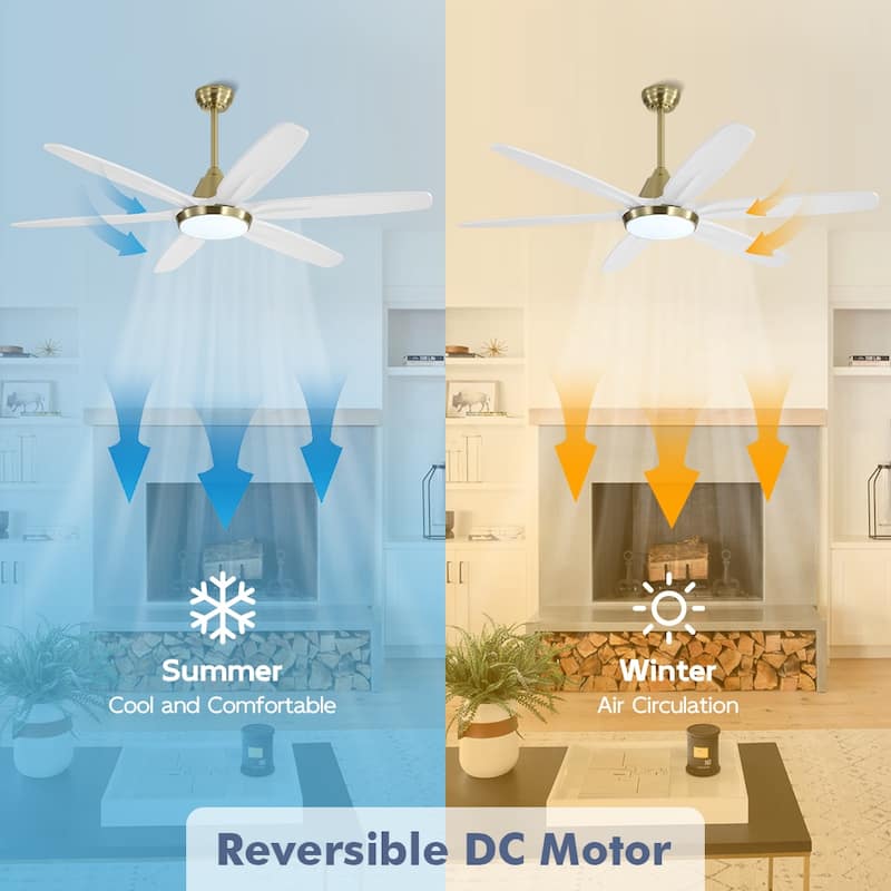 MLiAN Wood Blade LED Ceiling Fan Remote Control 6-Speed DC - 60''