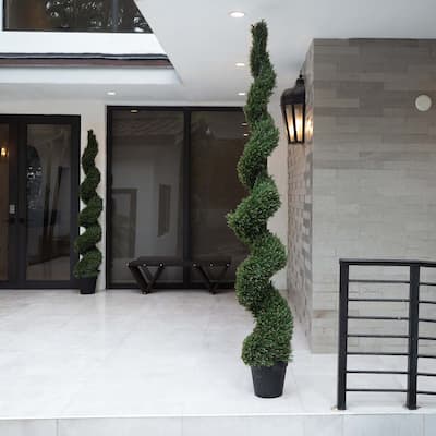 Spiral Rosemary Outdoor Artificial Topiary with Planter - 8'