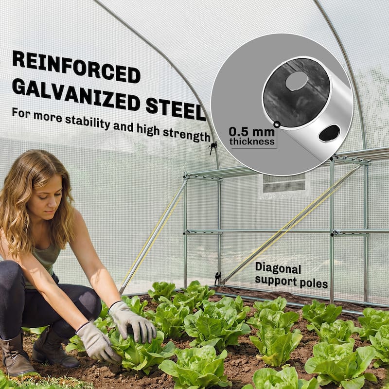 Outsunny 10'x11'x6' Walk-in Tunnel Greenhouse with Shelves, Mesh Door and Windows, Plant Hot House with PE Cover