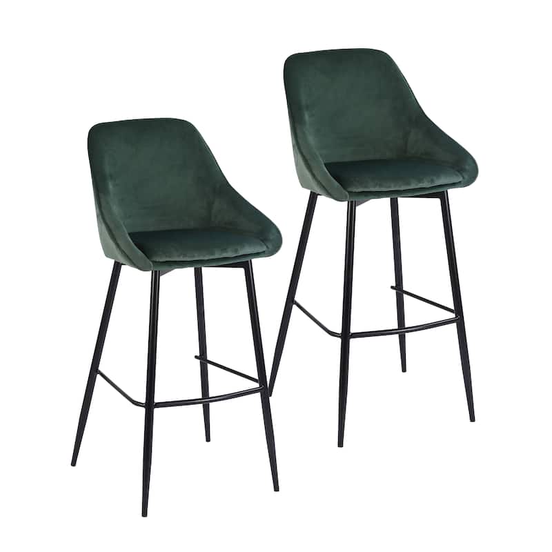 Porthos Home Ugo Bar Stools Set of 2, Velvet Upholstery, Iron Legs - Green