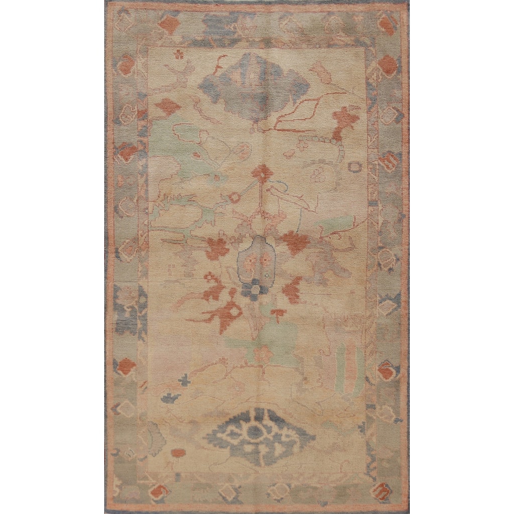 Hand Knotted Oriental 100% Wool Carpet Transitional Floral Beige & Ivories Oushak Area Rug - 7' 0'' X 4' 0''
