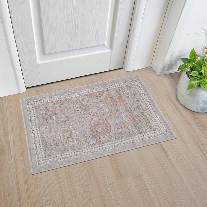 Crosswood Alyssa Traditional Floral Indoor Polyester Area Rug - 2' x 3' - Gray/Aqua
