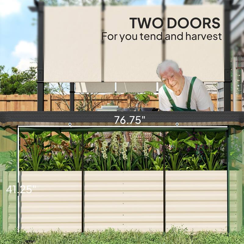 Galvanized Steel Raised Garden Bed with Crop Cage and Shade