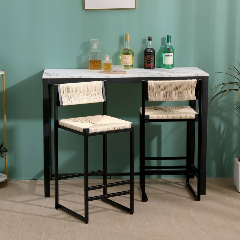 Bar Stools Set of 2 Paper Rope Weave Dining Chairs with Back Hand Weave Stools for Kichen Island, Bar & Counter