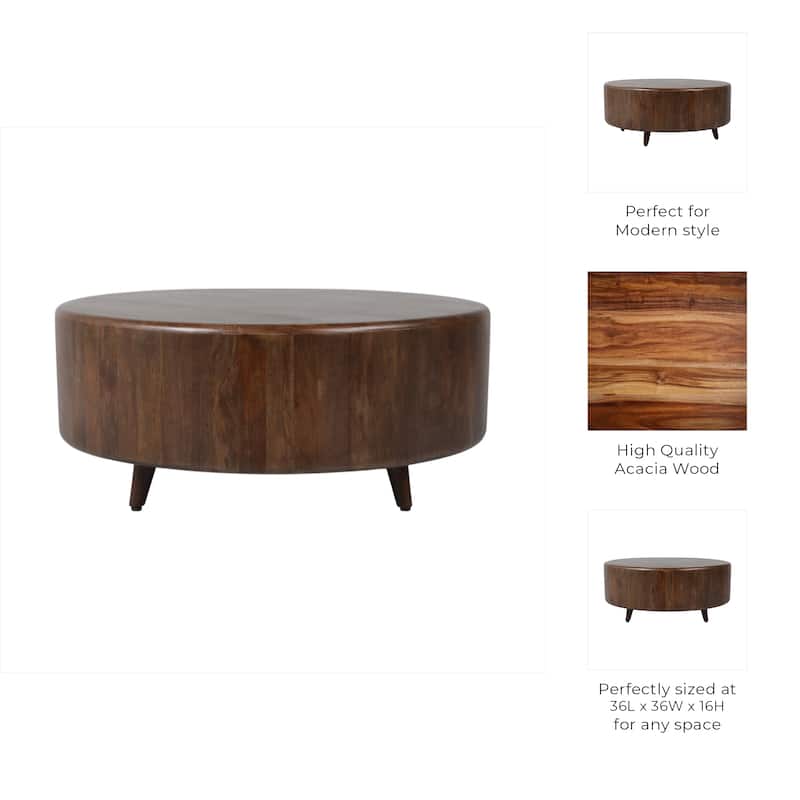 Wood Coffee Table Round Metallic Finish Modern Home Decor - 16" Blue - 36" x 36" x 15.5"