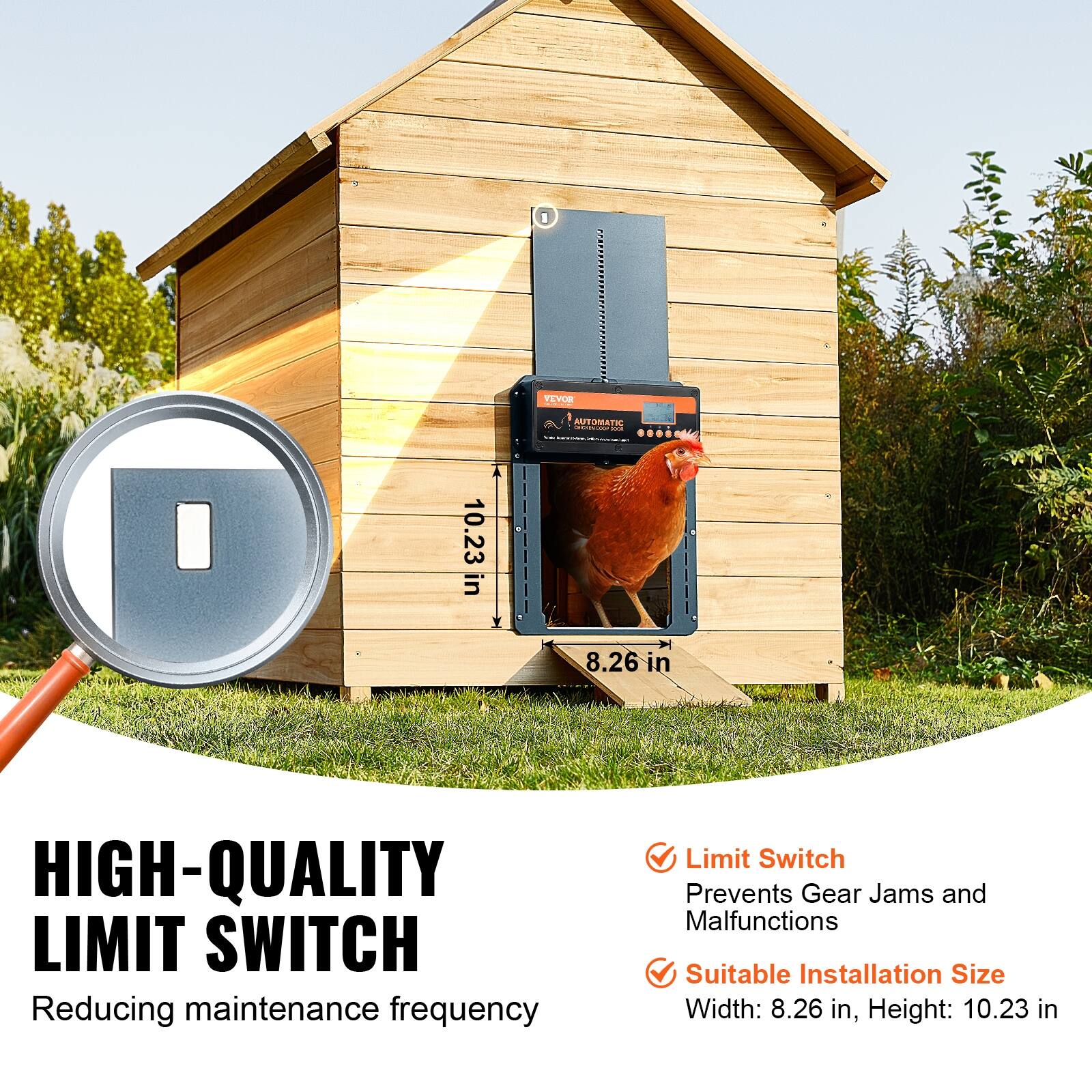 VEVOR Automatic Chicken Coop Door, 4 Modes Opening, Battery or DC