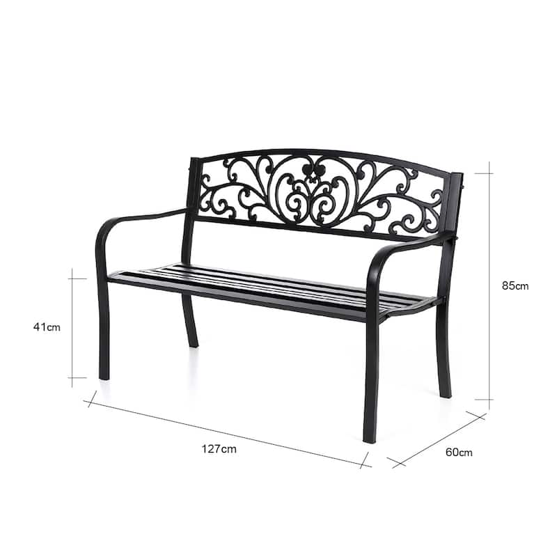 Garden Bench Black Scroll Backrest 50 Inch Long
