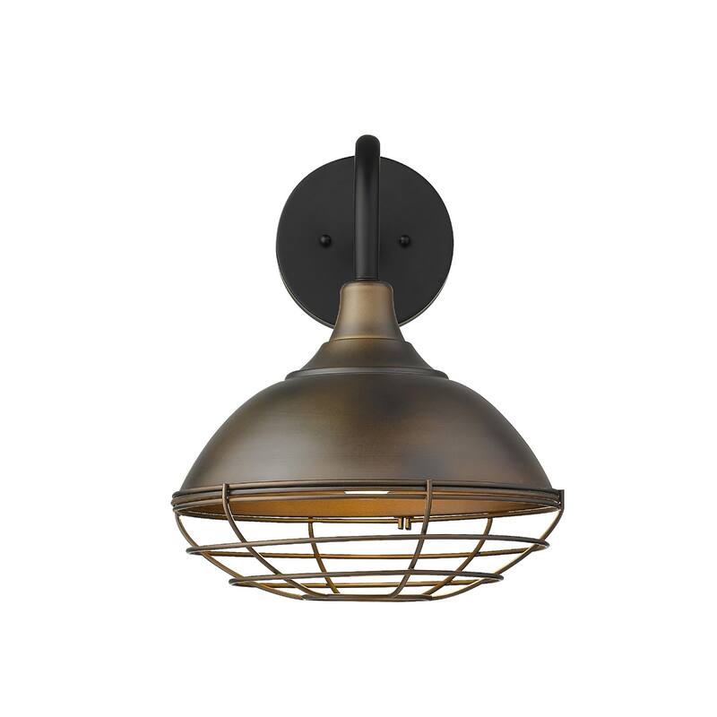 1-Light Farmhouse Style Outdoor Wall Sconce Light Fixture in Oil-Rubbed Bronze Finish with Wire Cage