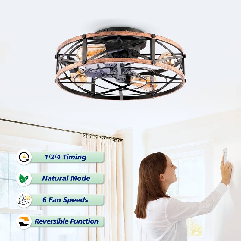 20Inch Farmhouse Ceiling Fans with Remote Control,6 Speed Reversible Flush Mount Low Profile Rustic Ceiling Fan - N/A