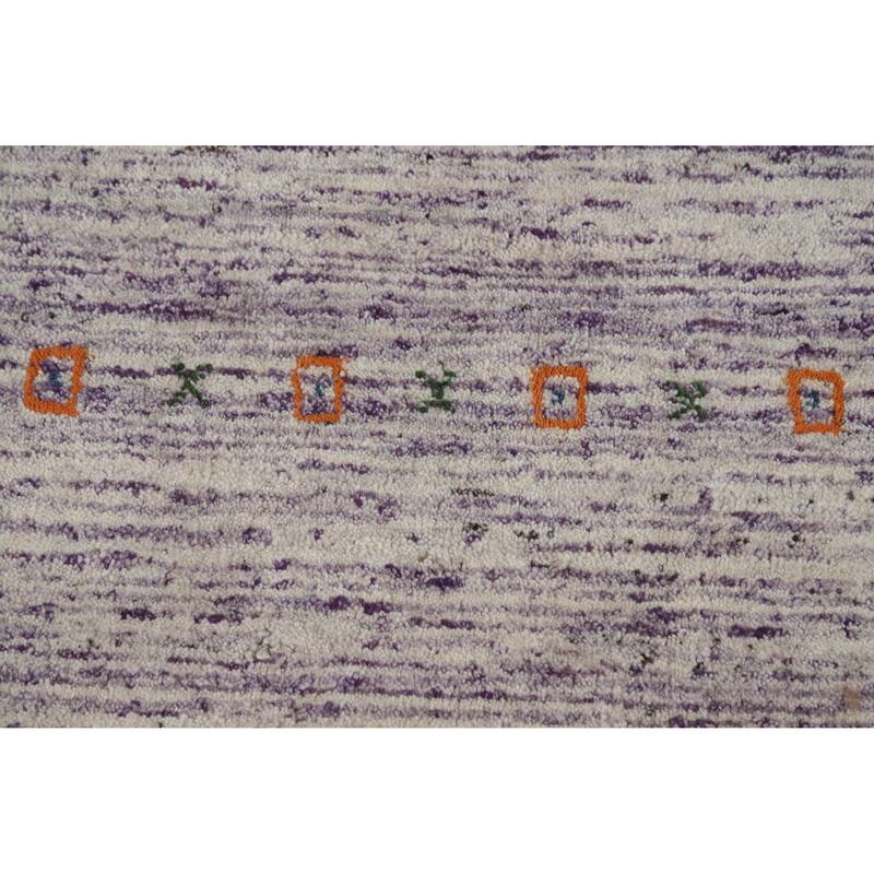 Gabbeh Indian Runner Rug Hand-Knotted Modern Purple Wool Carpet - 2'5" x 9'6"