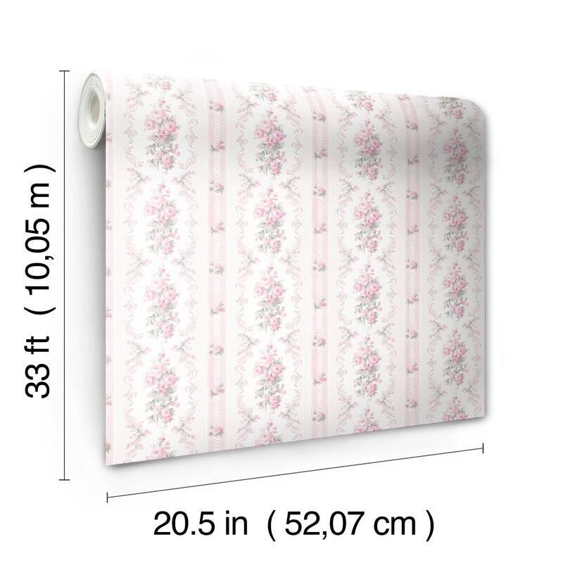 LoveShackFancy Dreamy Days Pink Parfait Stripe and Floral Wallpaper